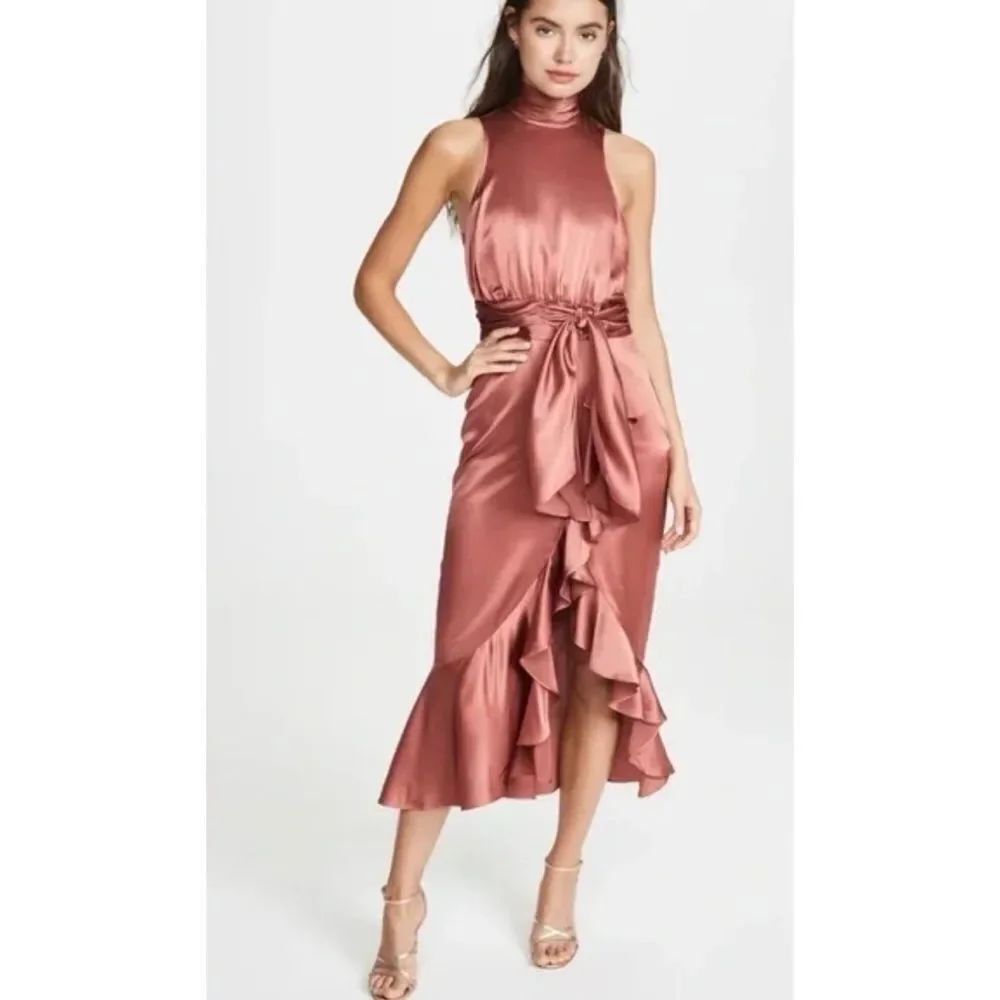 CINQ A SEPT WINONA HIGH-NECK SILK DRESS in Rosewood